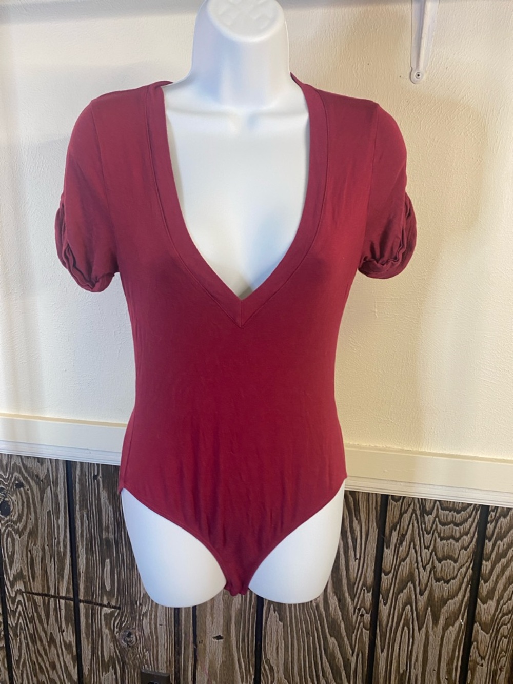 Free People Burgundy V-Neck Bodysuit